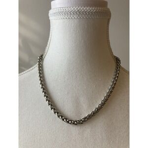 Silver Tone Curb Chain Necklace Lobster Classic Everyday Wear Thick